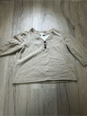 Christopher & Banks Beige Knit Long-Sleeve Top with Button Accent